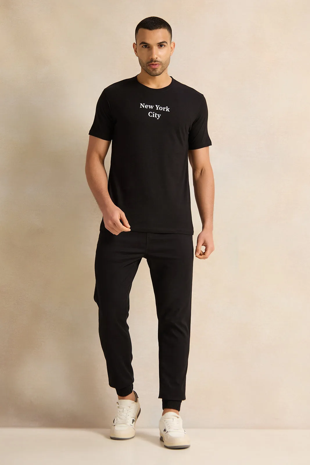 Men Black Twill Joggers