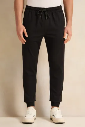 Men Black Twill Joggers