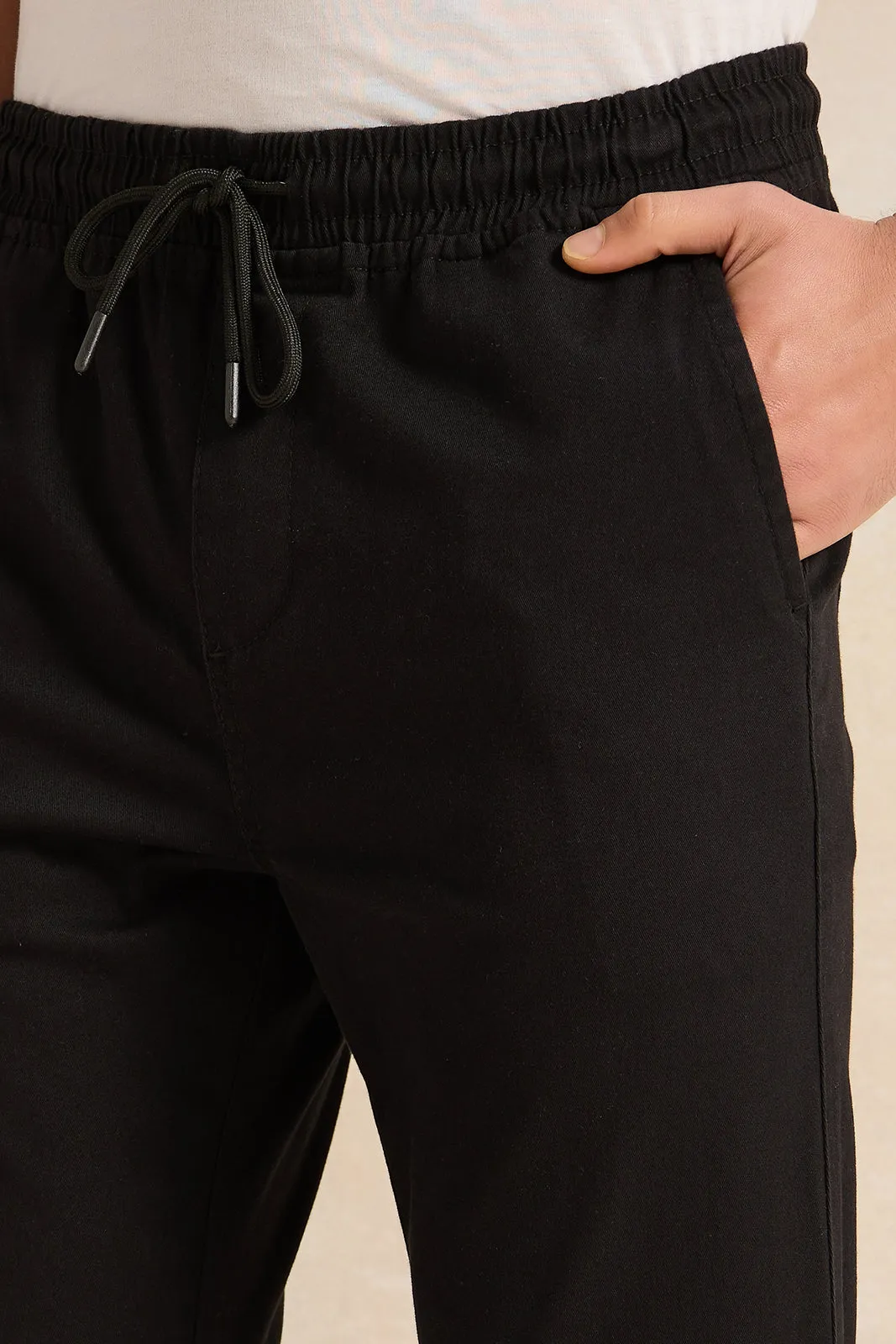 Men Black Twill Joggers