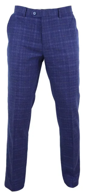 Mens Blue Tweed Check Trousers - Cavani Kaiser