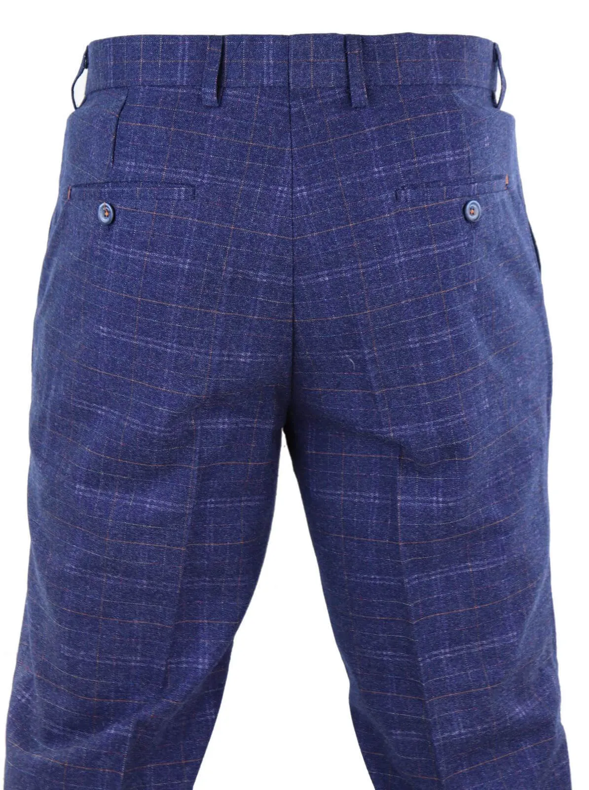 Mens Blue Tweed Check Trousers - Cavani Kaiser