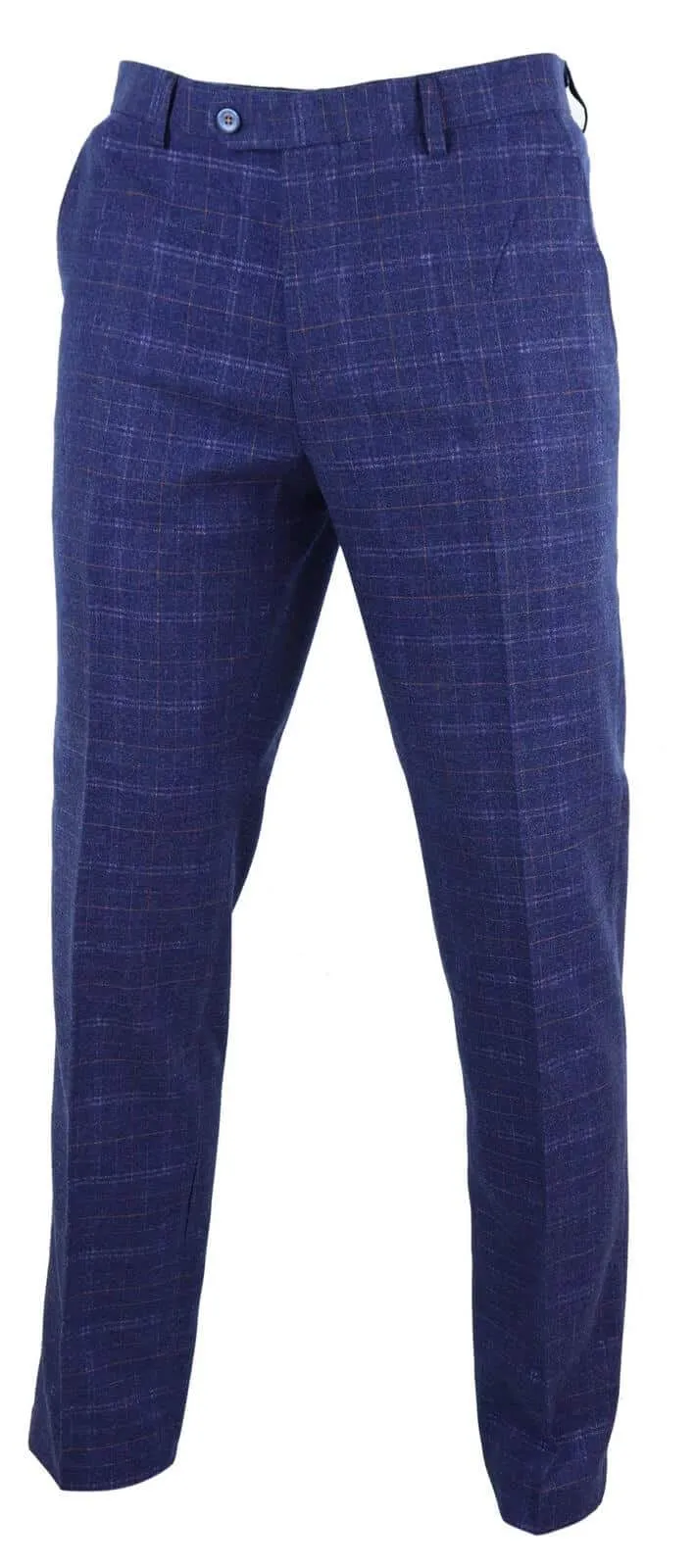 Mens Blue Tweed Check Trousers - Cavani Kaiser