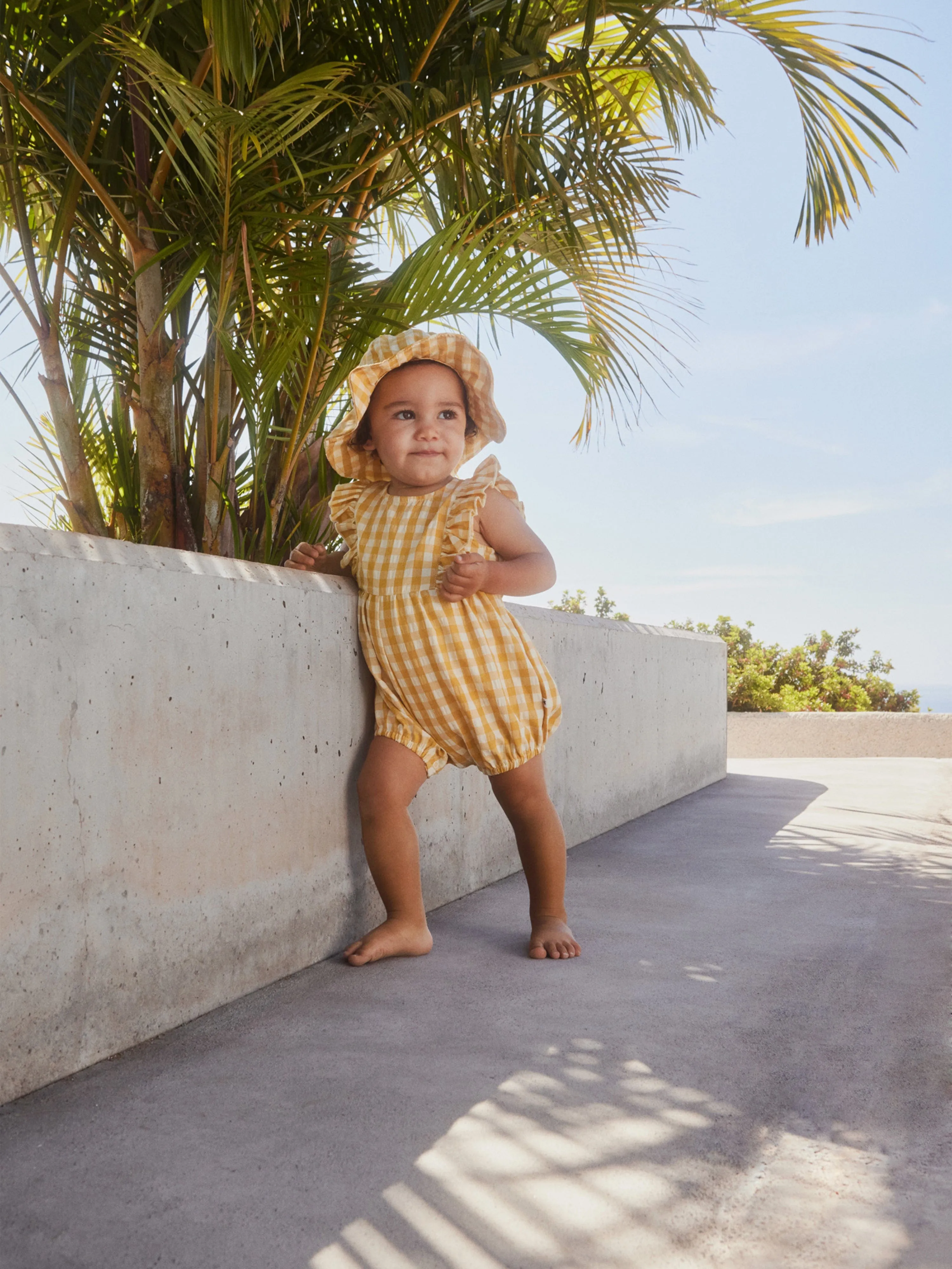 Molo Baby Girls Gingham Romper in Yellow