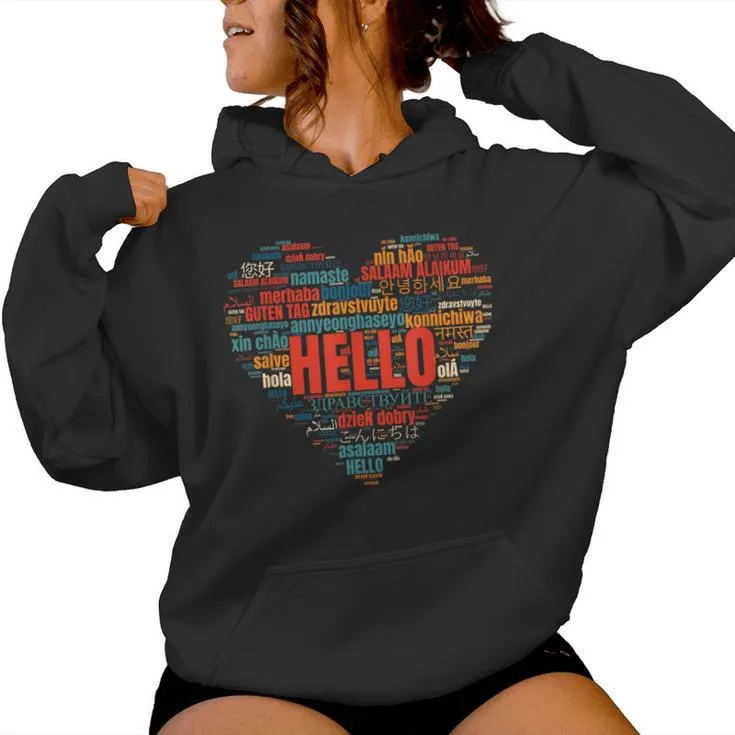 Multilingual Teacher Hello In Different Languages Women Hoodie