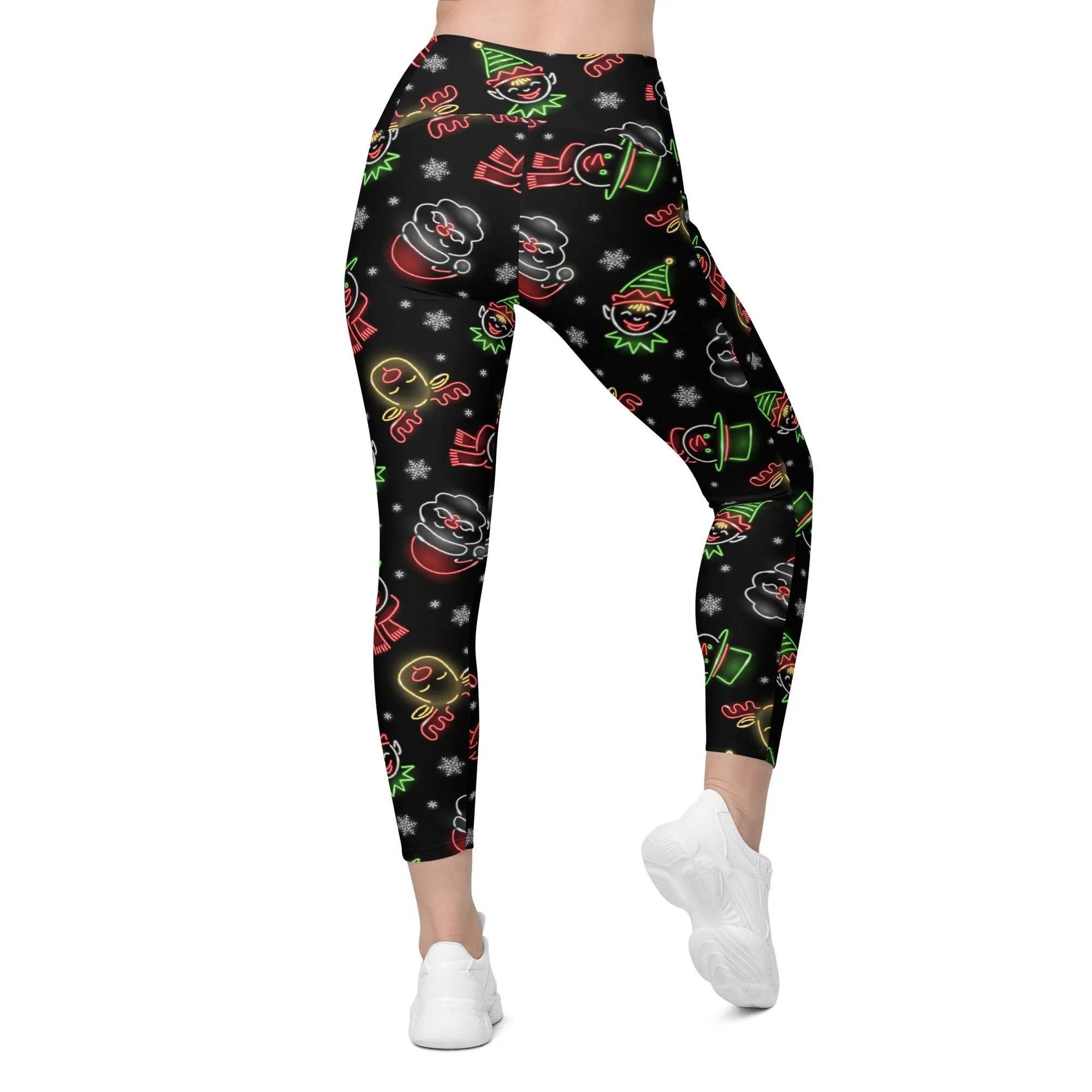 Neon Christmas Crossover Leggings With Pockets