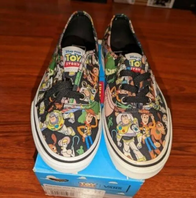 New vans x toy story authentic multi print black true white woody buzz women's