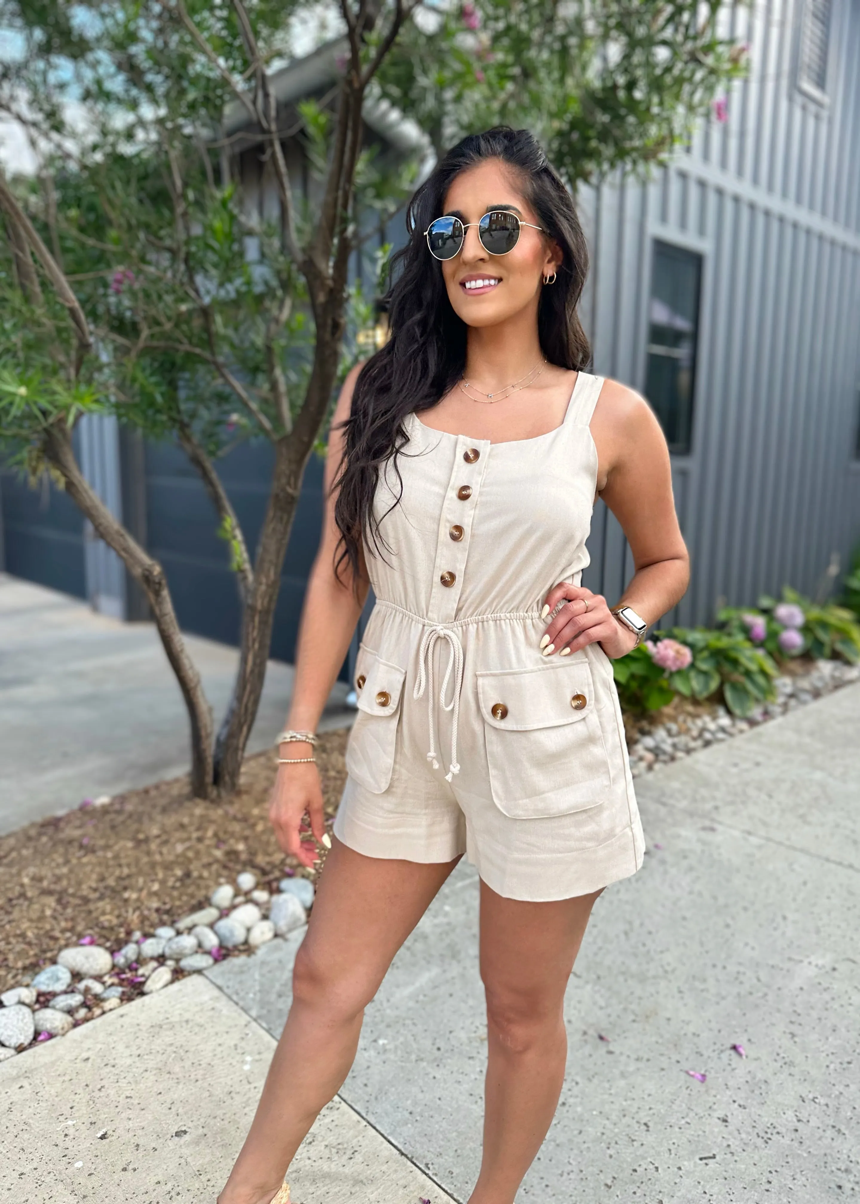 Nice Travels Neutral Sleeveless Romper