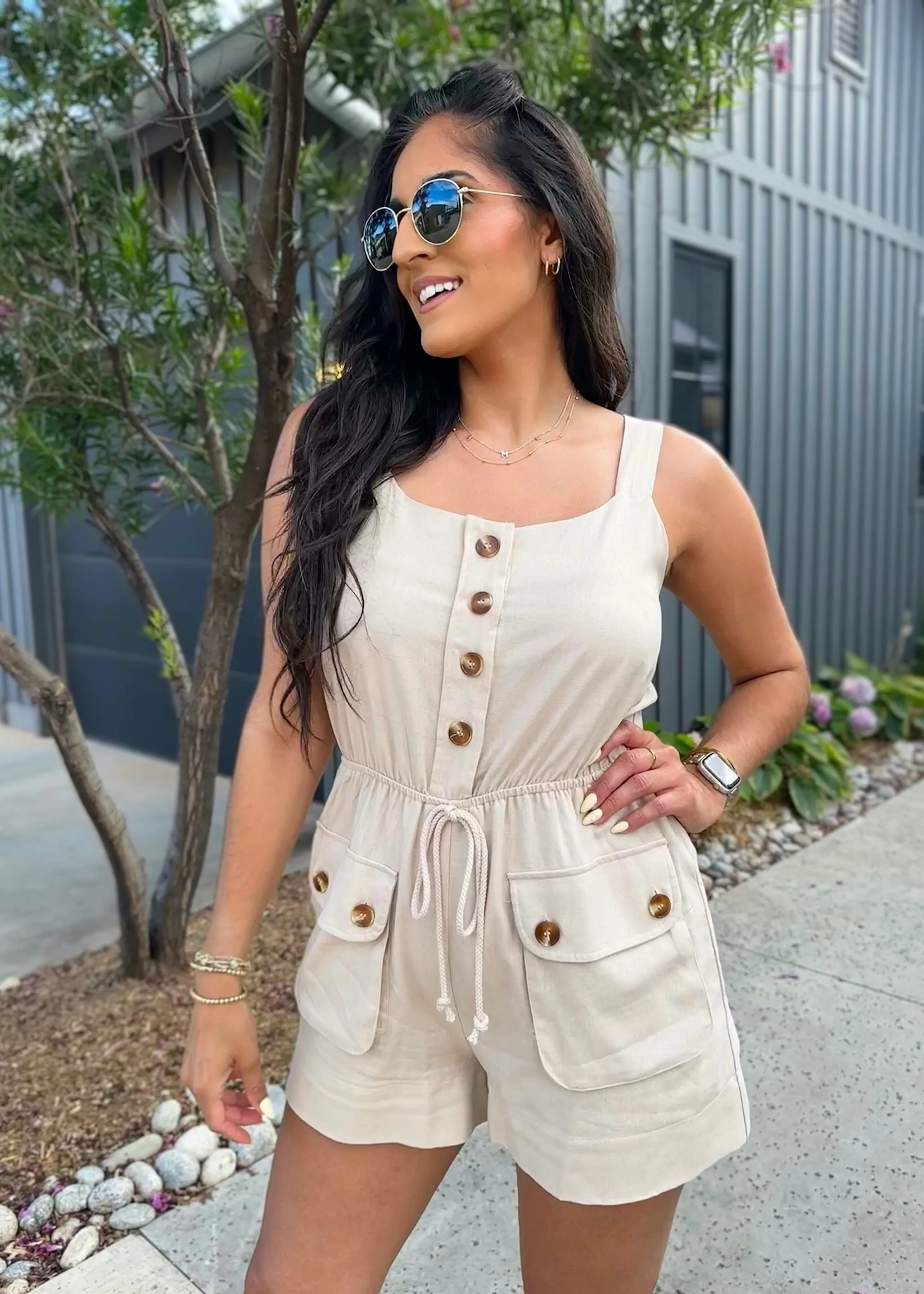 Nice Travels Neutral Sleeveless Romper