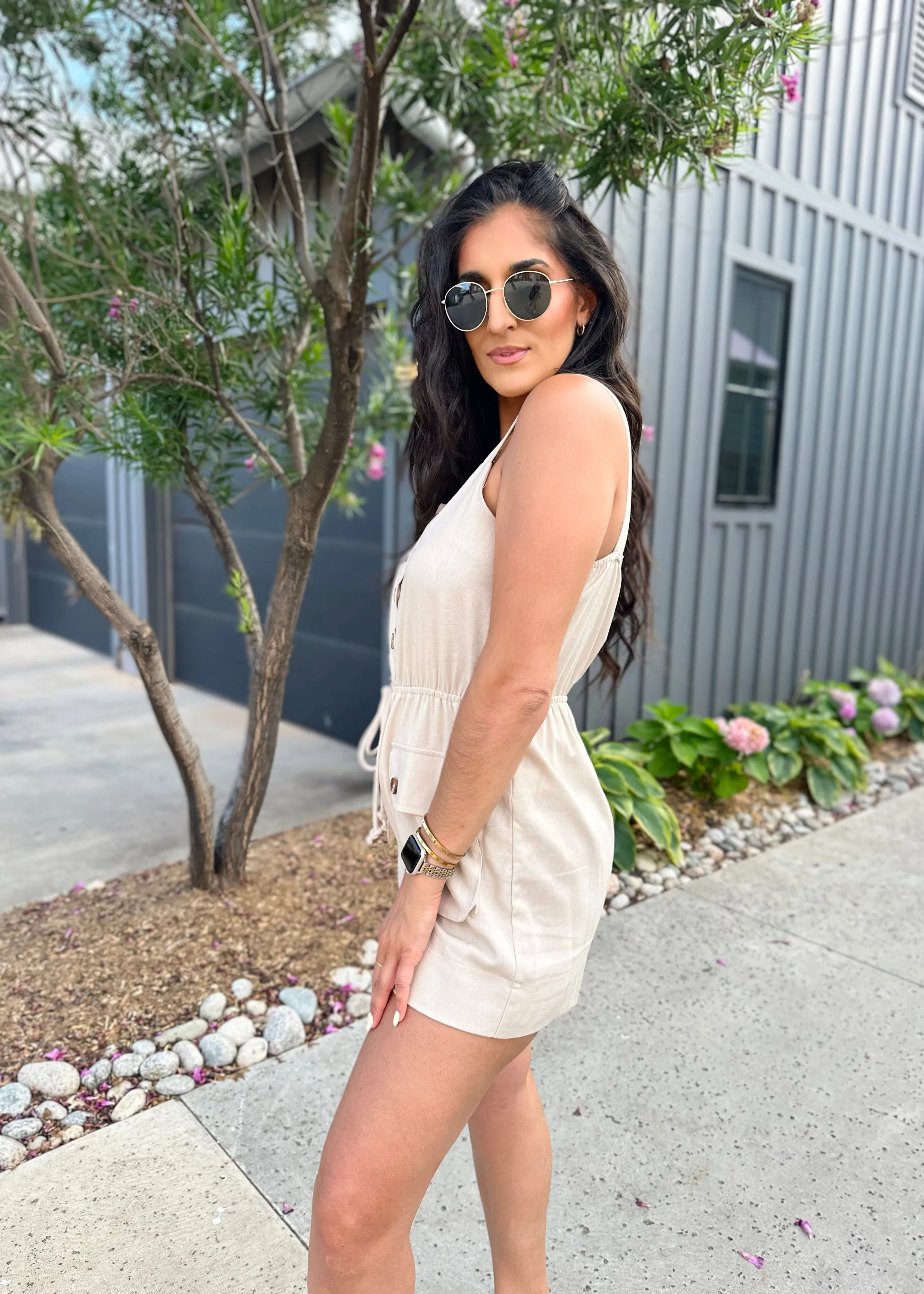 Nice Travels Neutral Sleeveless Romper