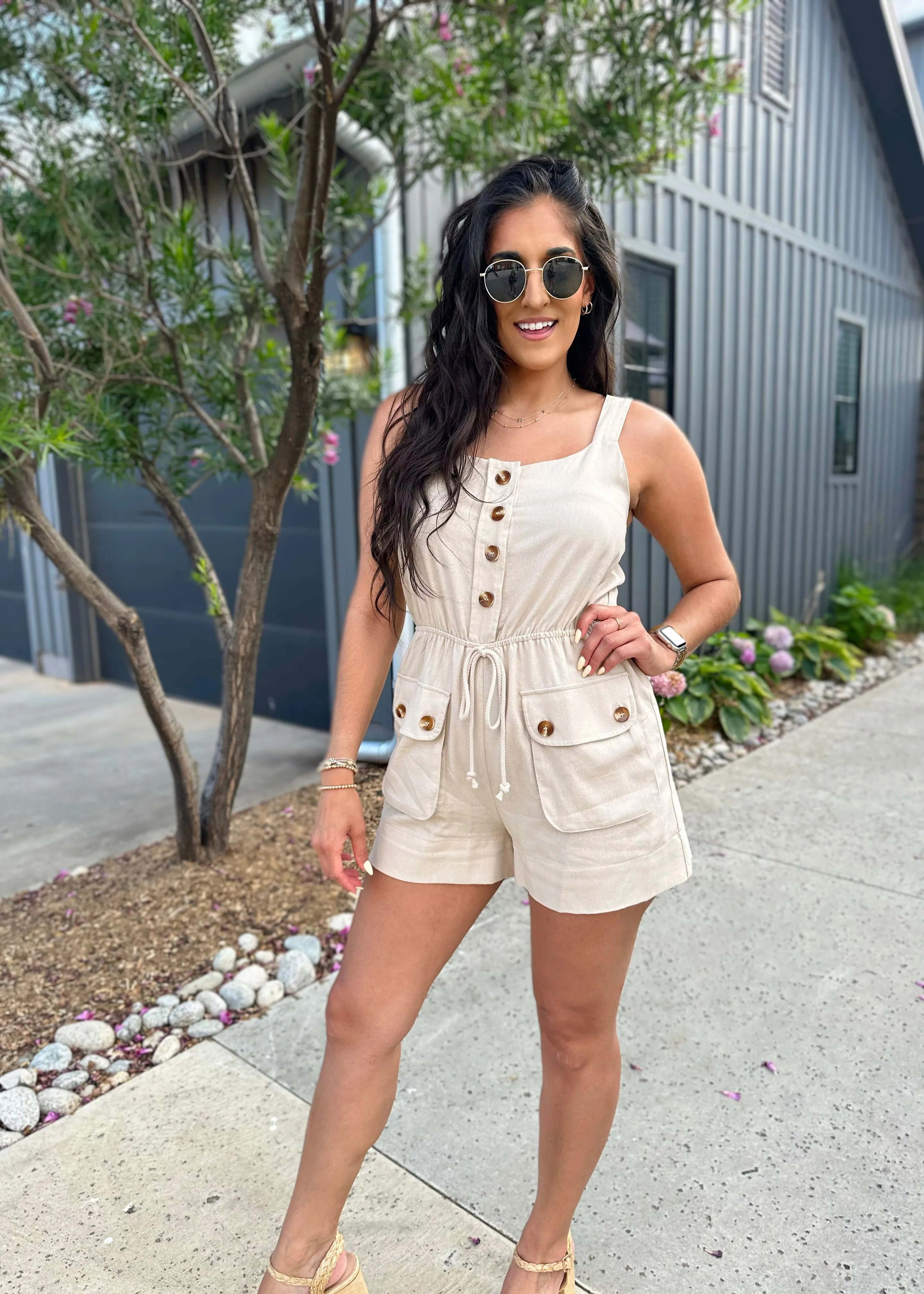 Nice Travels Neutral Sleeveless Romper