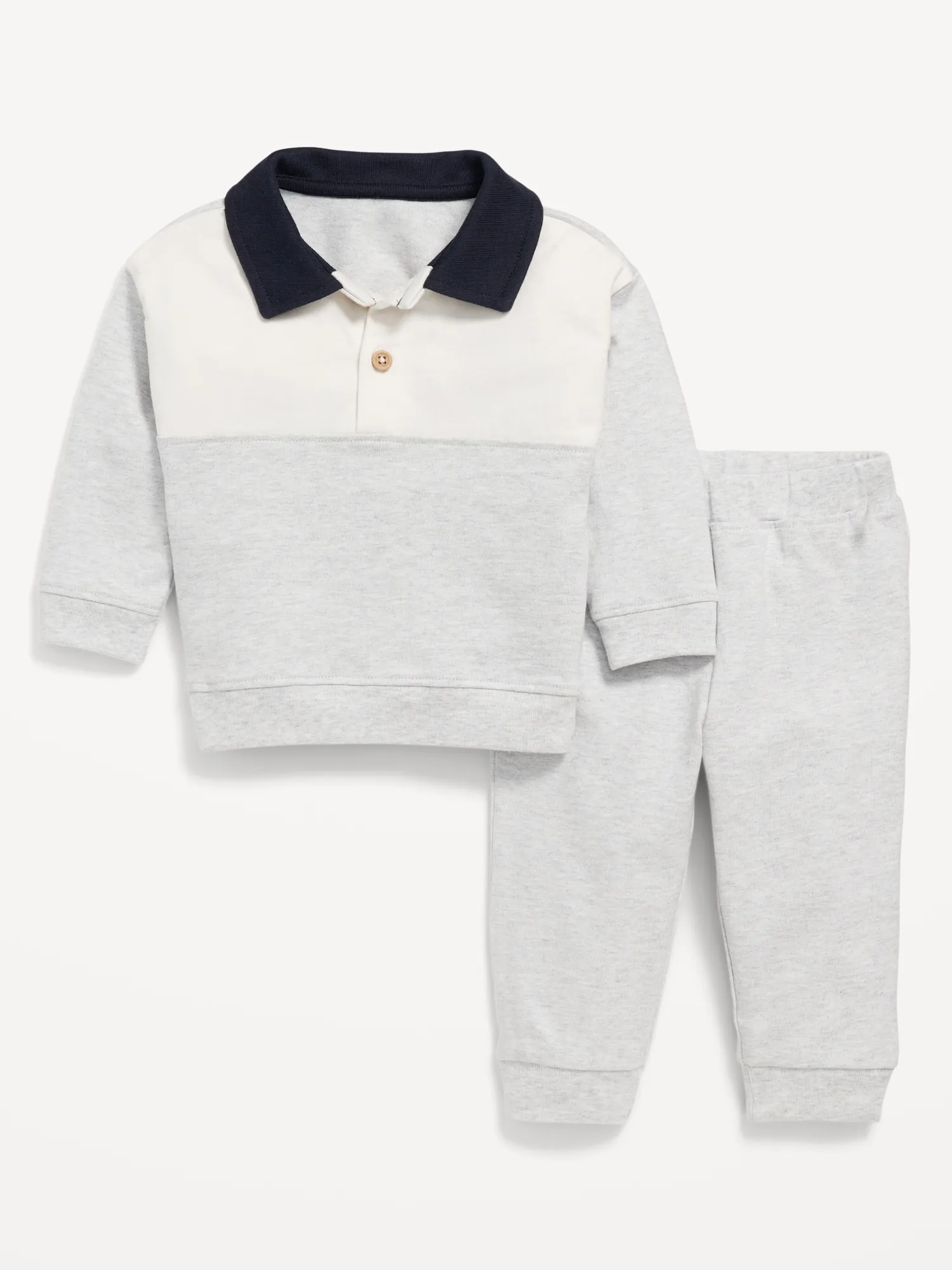 Old Navy Long-Sleeve Jersey Knit Polo Shirt and Joggers Set for Baby