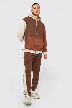 Oversized Colour Block Zip Through Tracksuit | boohooMAN UK