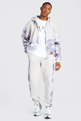 Oversized Man Camo Colour Block Zip Tracksuit | boohooMAN UK