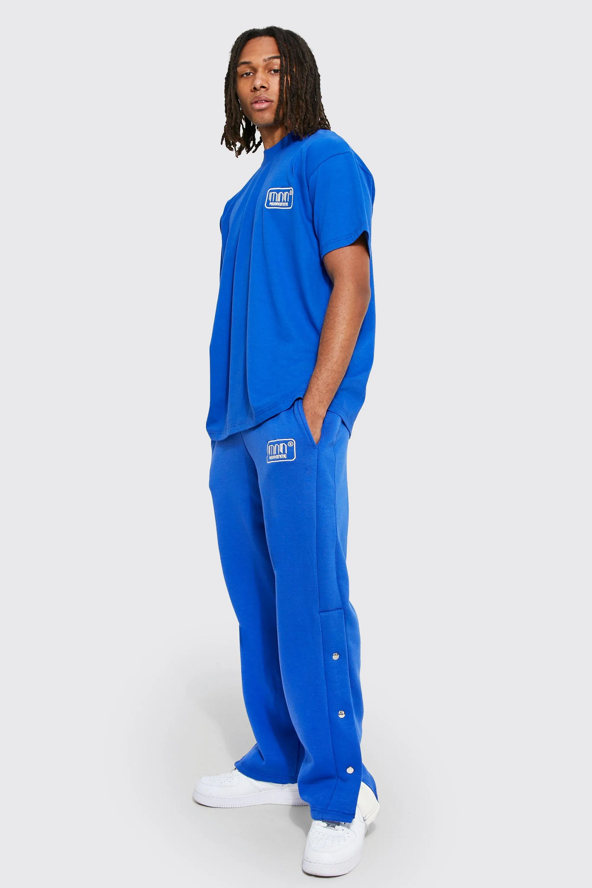 Oversized Man Popper T-shirt Tracksuit | boohooMAN UK