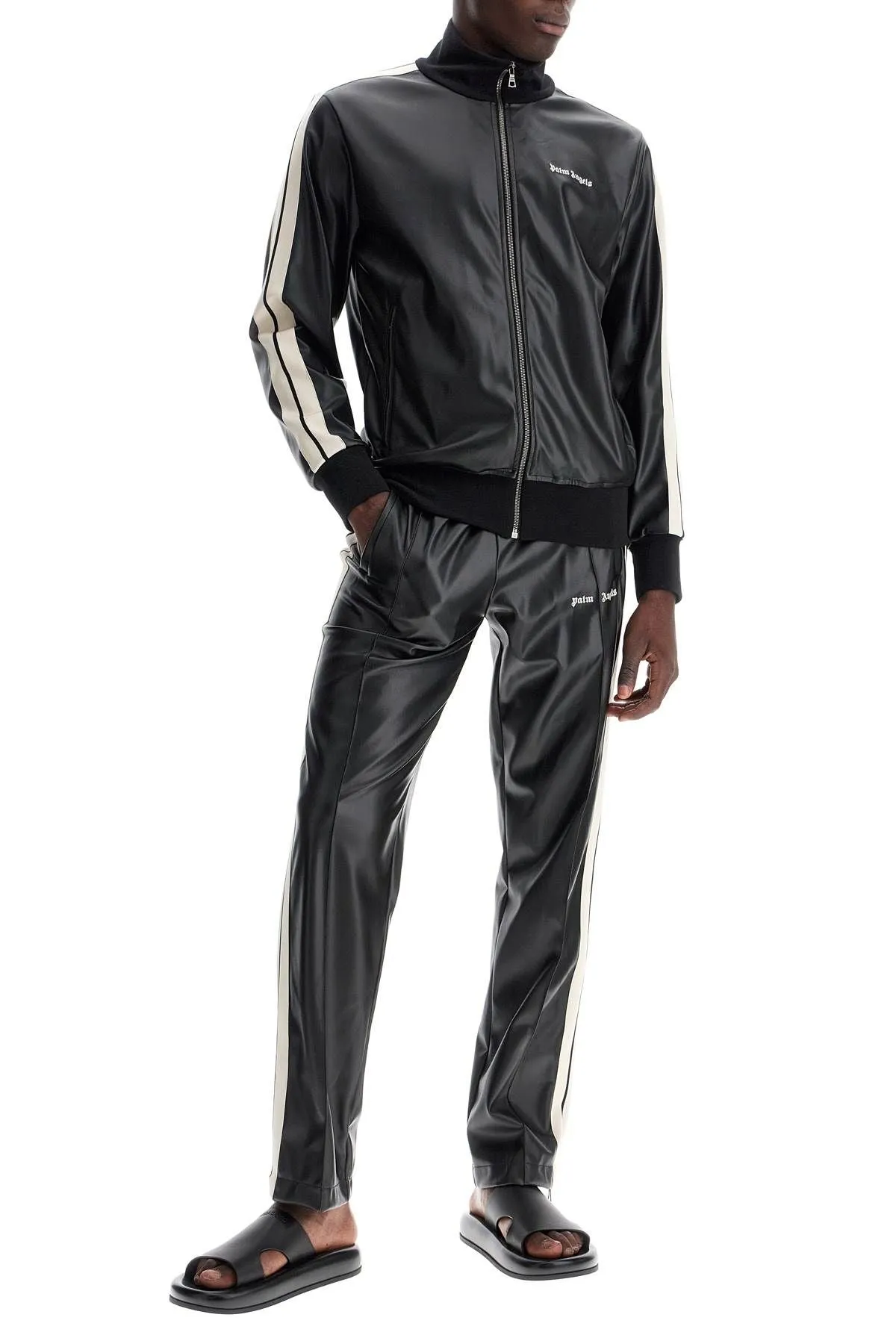 Palm Angels    Palm Angels Faux Leather Joggers With Side Stripes