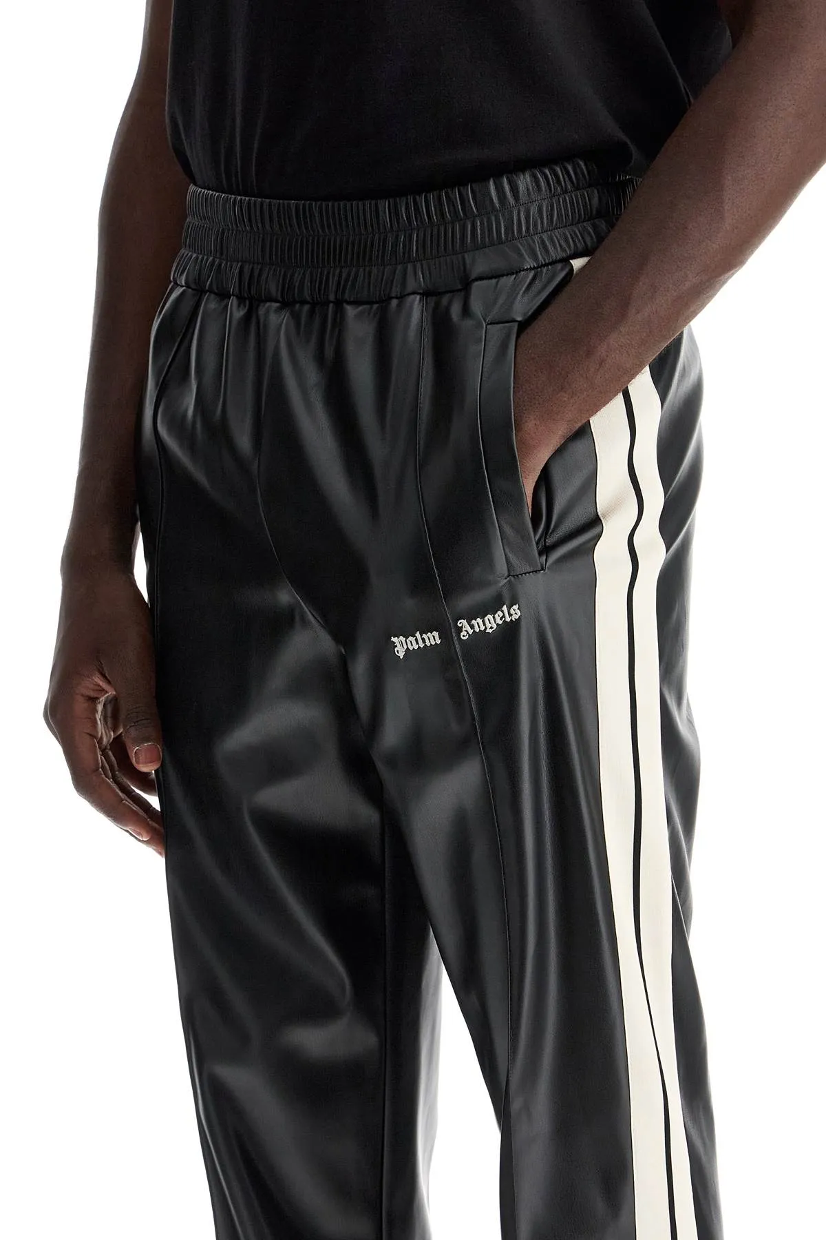 Palm Angels    Palm Angels Faux Leather Joggers With Side Stripes