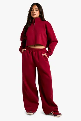 Petite Half Zip Cropped Sweatshirt Wide Leg Tracksuit