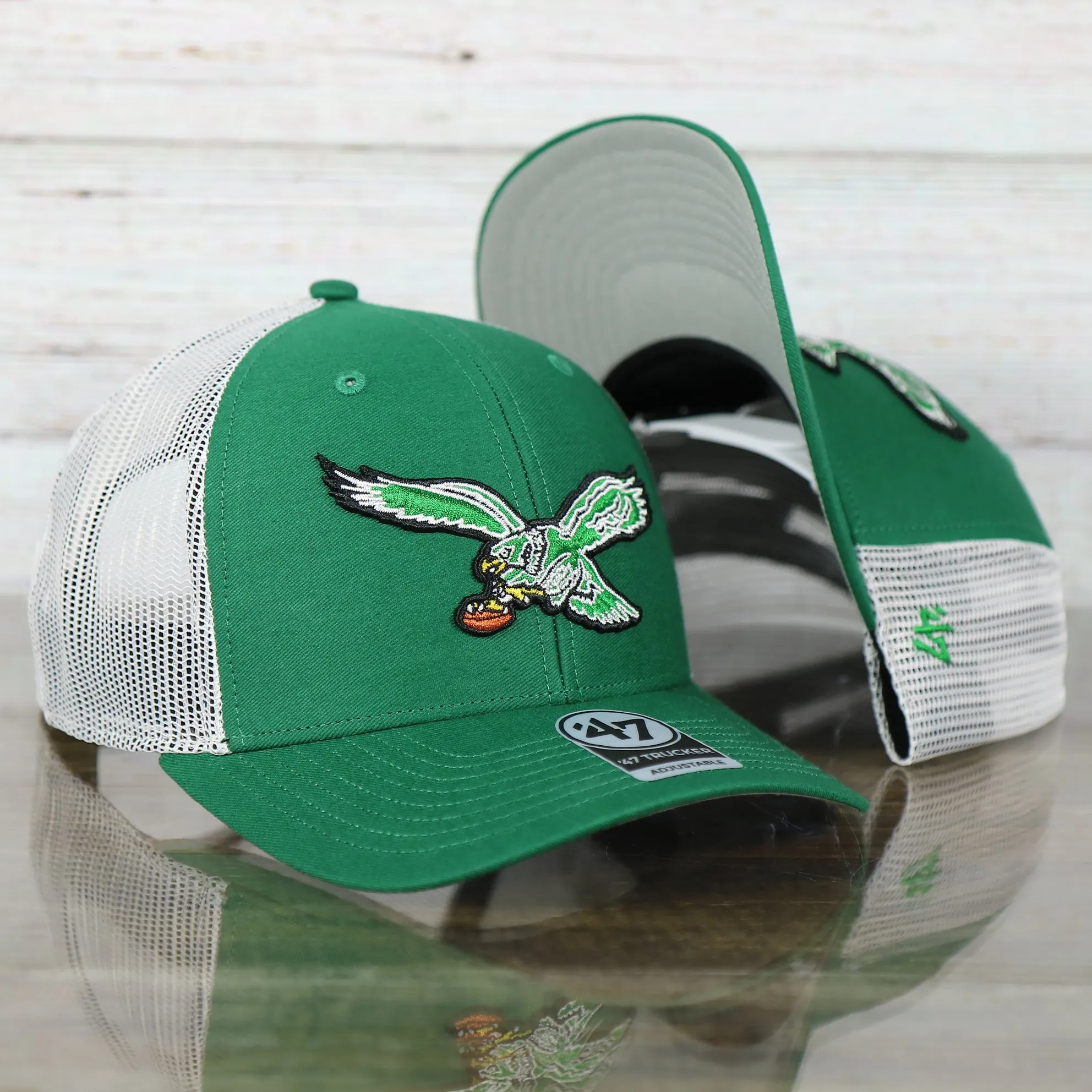 Philadelphia Eagles Throwback Mesh Back Trucker Hat | Kelly Green Trucker Hat