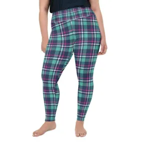 Pink & Turquoise Plaid Print Plus Size Leggings