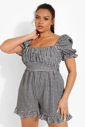 Plus Gingham Puff Sleeve Romper