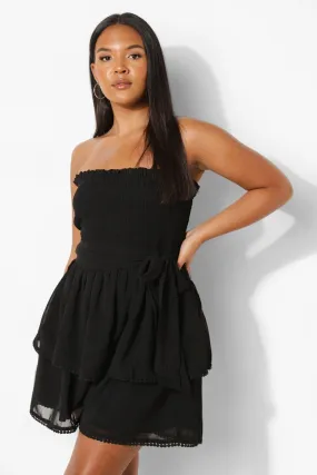 Plus Shirred Tie Waist Bandeau Romper