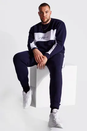 Plus Size MAN Colour Block Tracksuit | boohooMAN UK