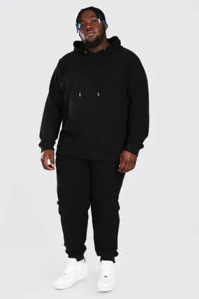 Plus Size Pique MAN Script Hooded Tracksuit | boohooMAN UK