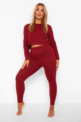 Plus Wide Neck Crop Top And Leggings