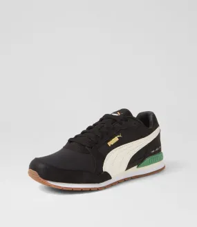 PUMA St Runner 75 Black Warm White Archive Green Leather Sneakers