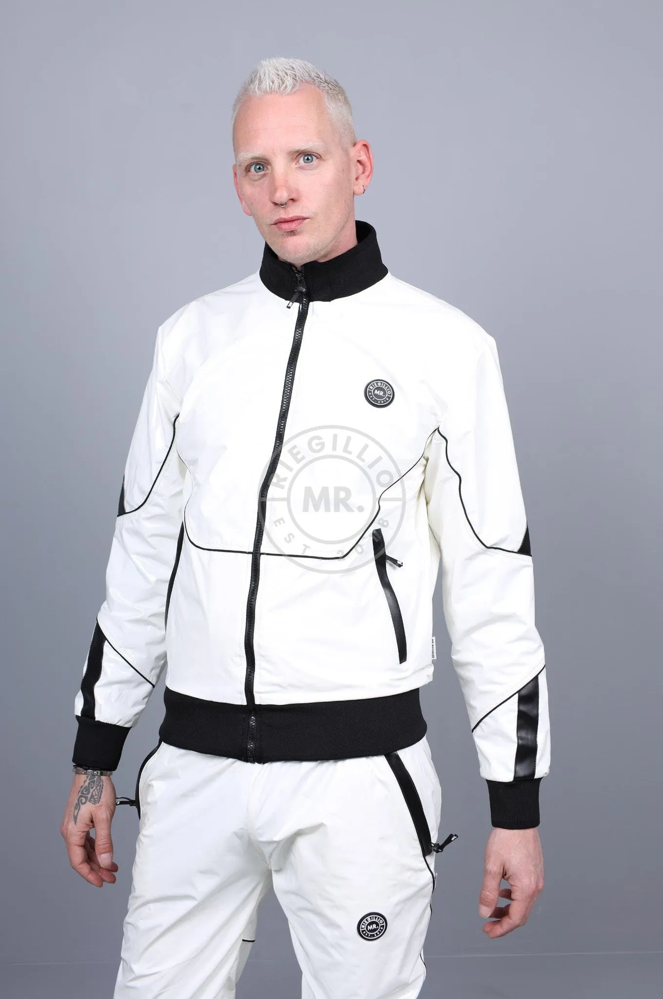 PVC 24 Tracksuit Jacket - White with Black Piping