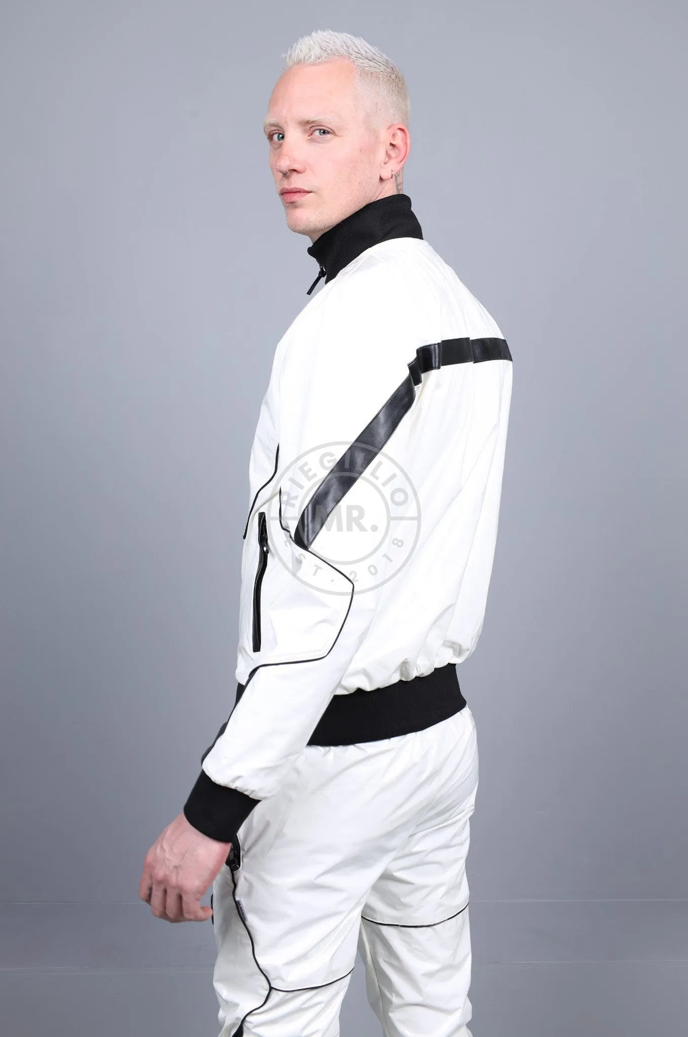 PVC 24 Tracksuit Jacket - White with Black Piping