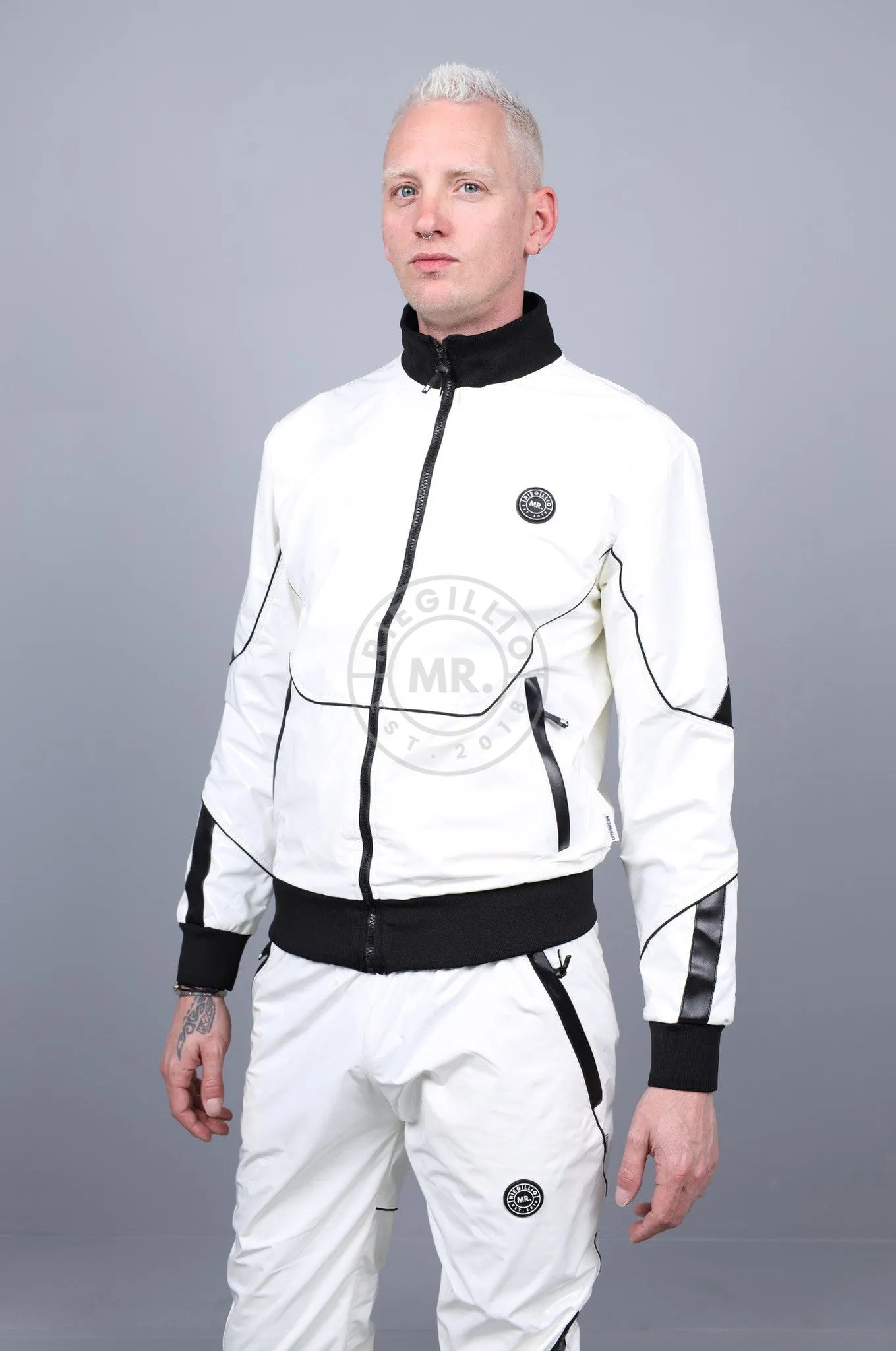 PVC 24 Tracksuit Jacket - White with Black Piping