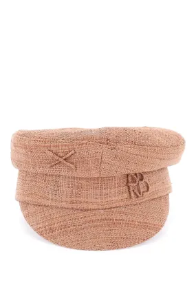 Raffia Baker Boy Hat With Embroidery