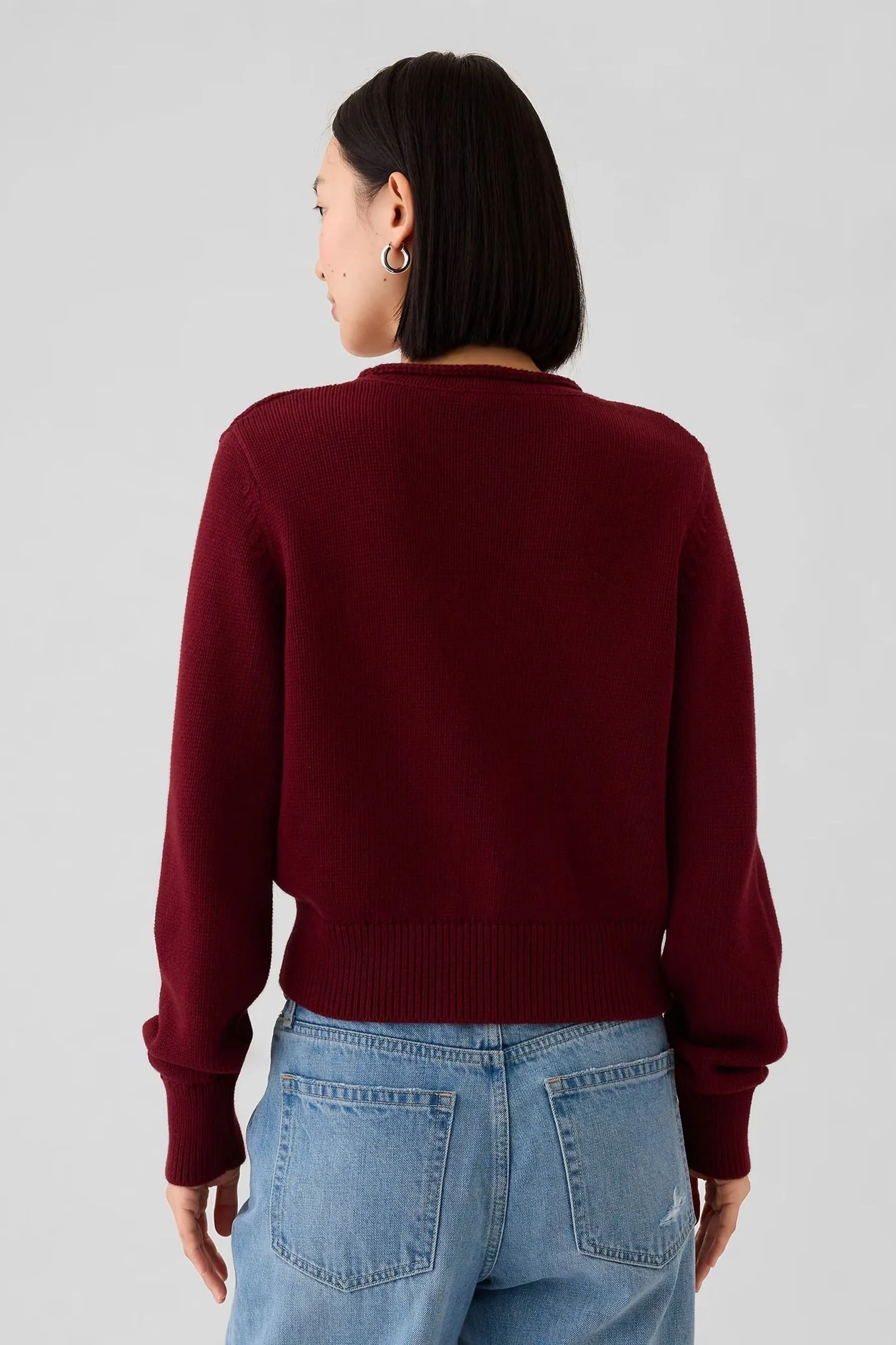 Red Shrunken Roll Neck Jumper