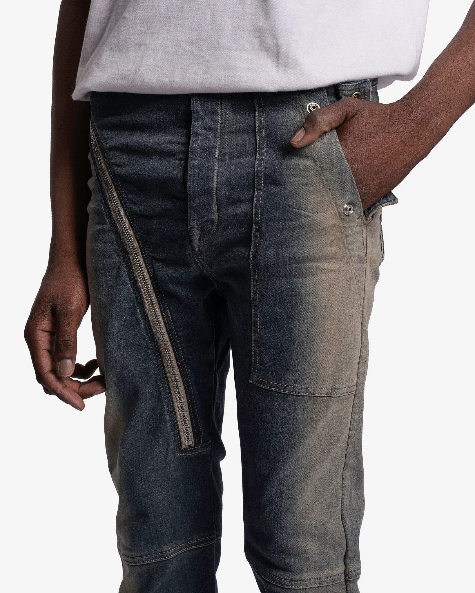 Rick Owens DRKSHDW Denim Aircut Joggers in Mineral Pearl Degrade