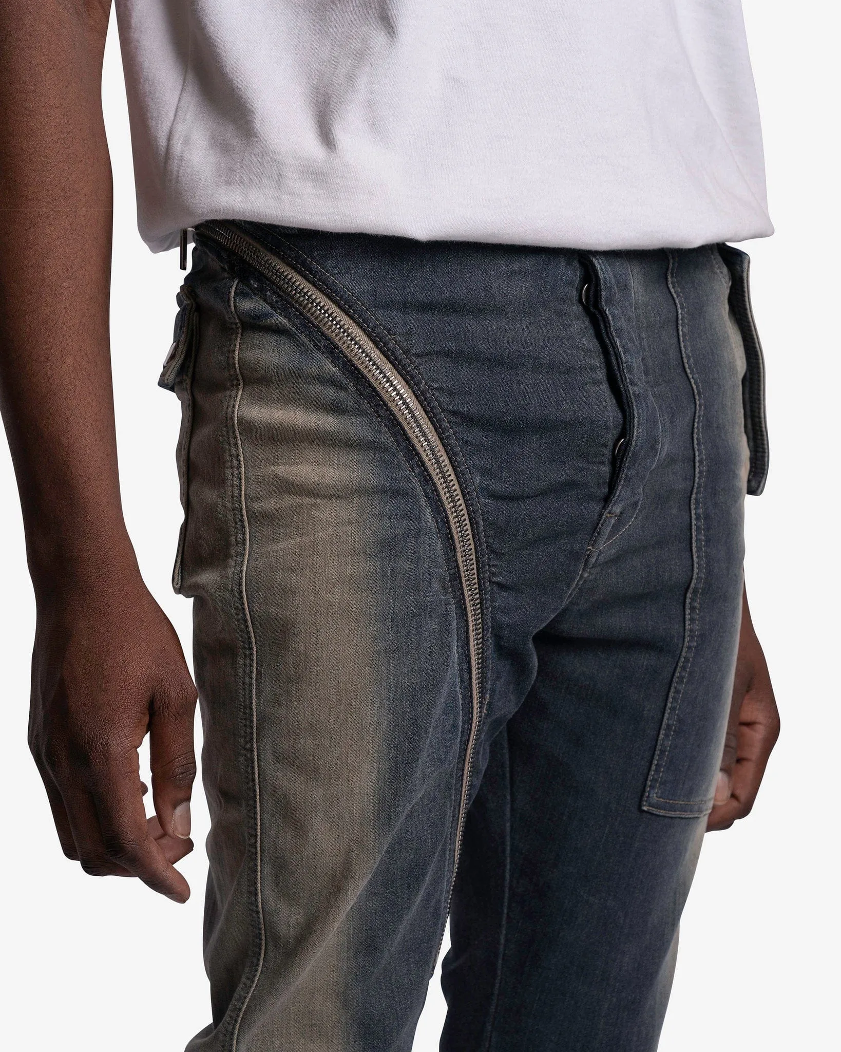 Rick Owens DRKSHDW Denim Aircut Joggers in Mineral Pearl Degrade