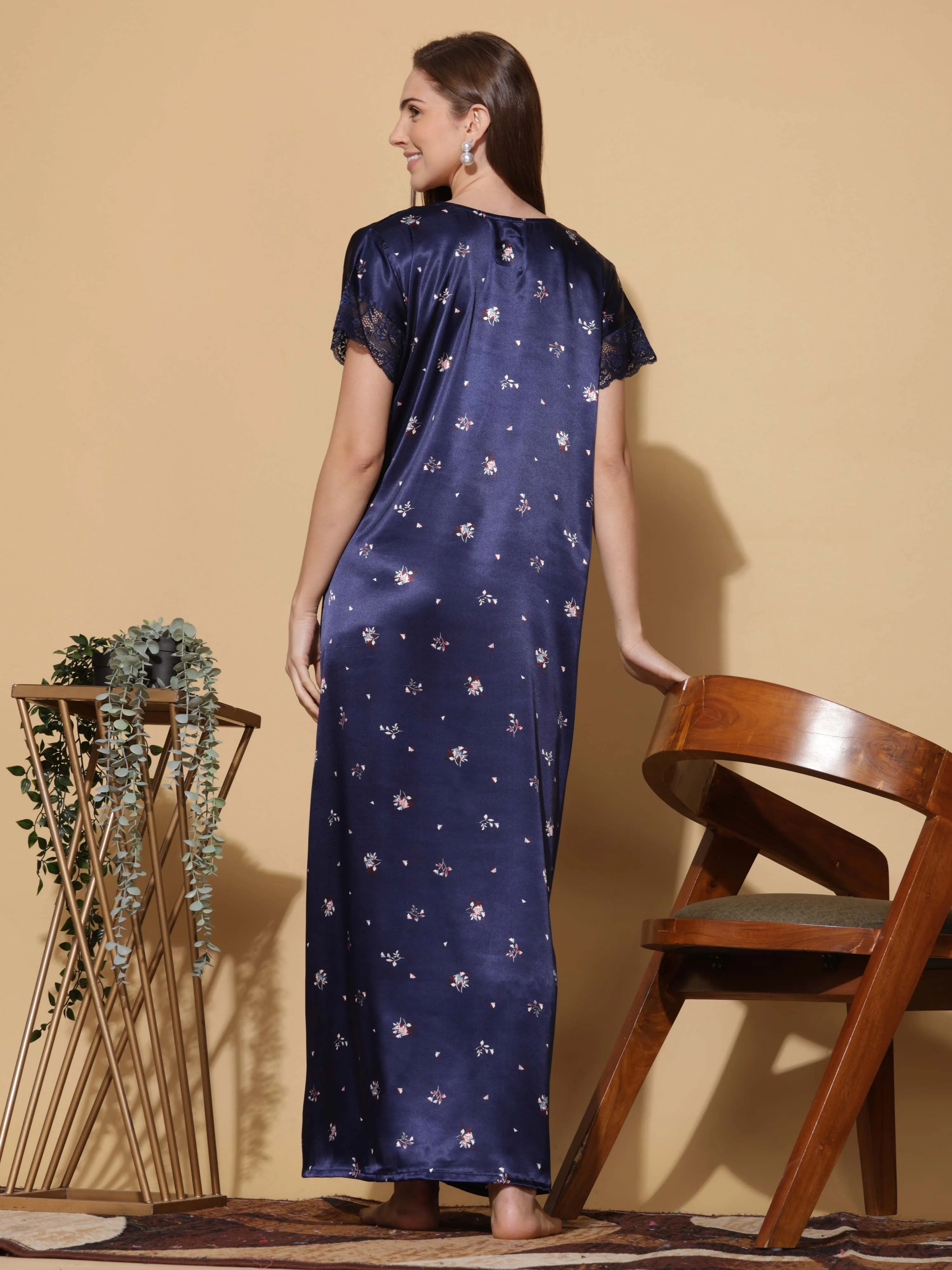 Royal Blue Satin Nighty - Elegant Sleepwear for Women