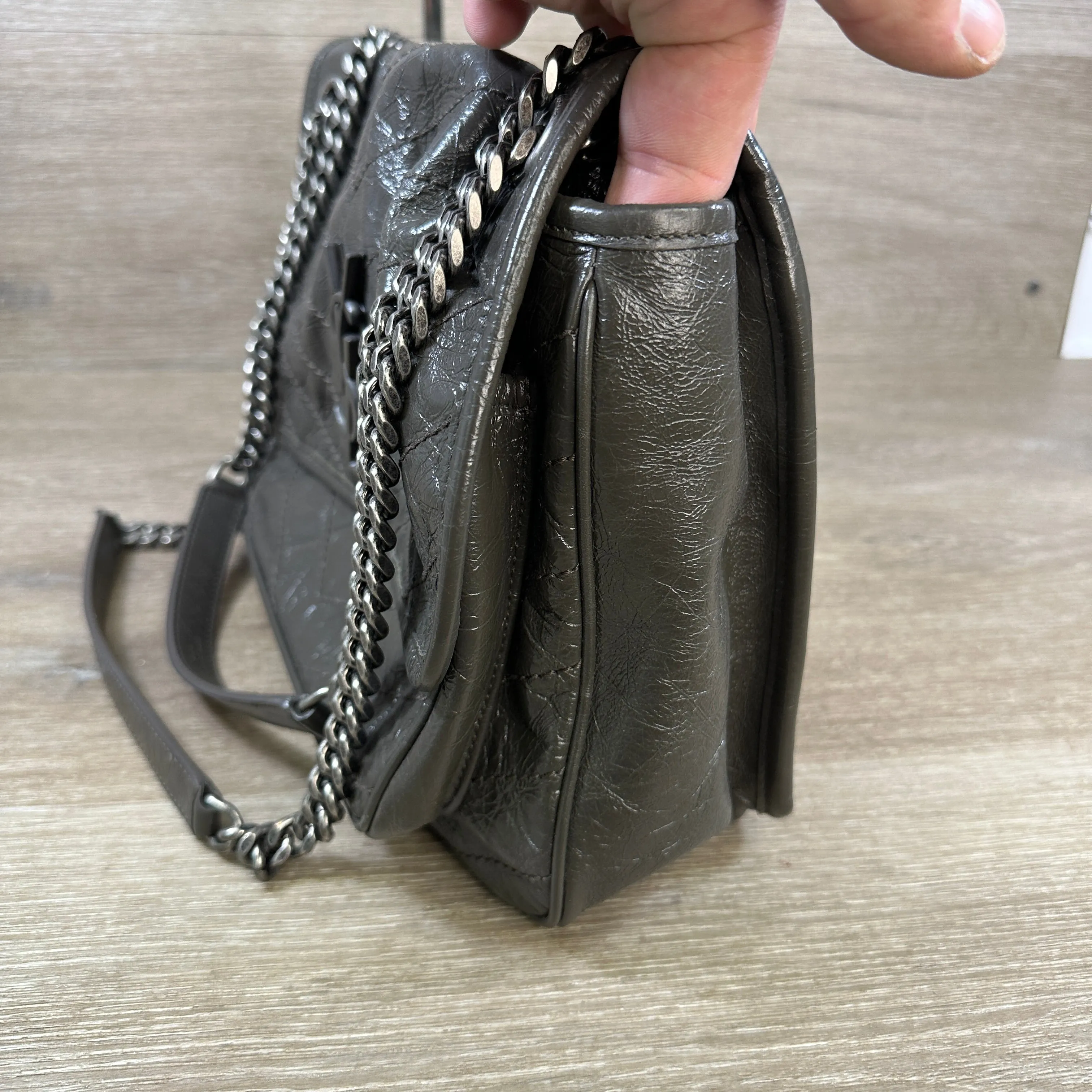 Saint Laurent Niki Medium Crinkled Calf Flap-Top Shoulder Bag