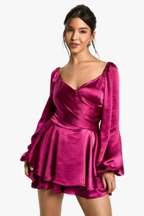 Satin Ruffle Wrap Romper