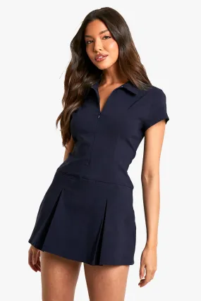 Shirt Collar Skort Romper