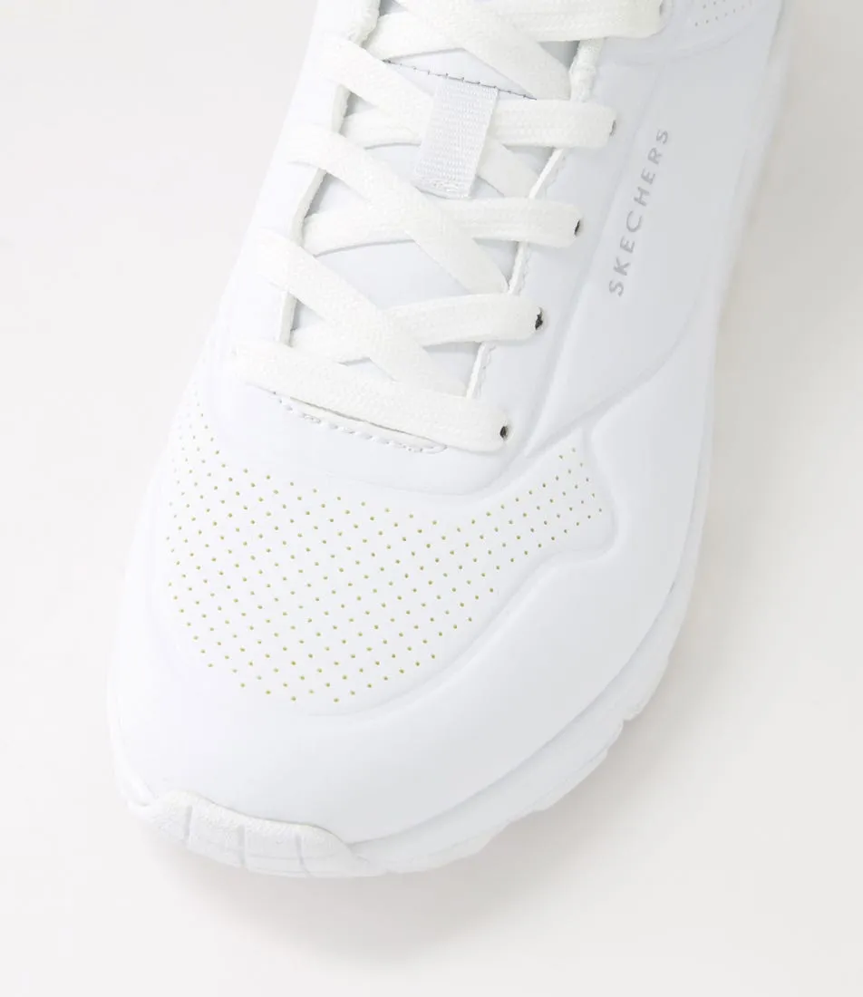 SKECHERS Uno Wide Fit White Smooth Sneakers