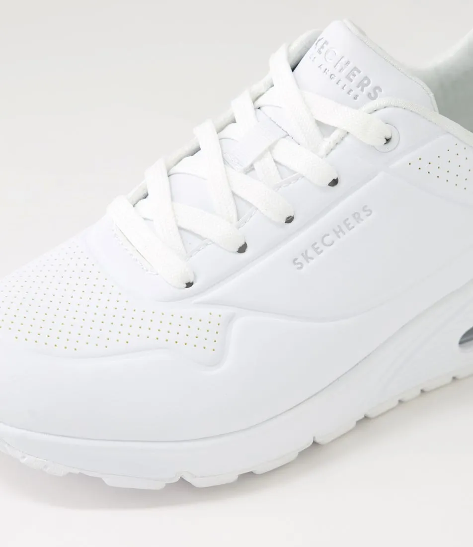 SKECHERS Uno Wide Fit White Smooth Sneakers