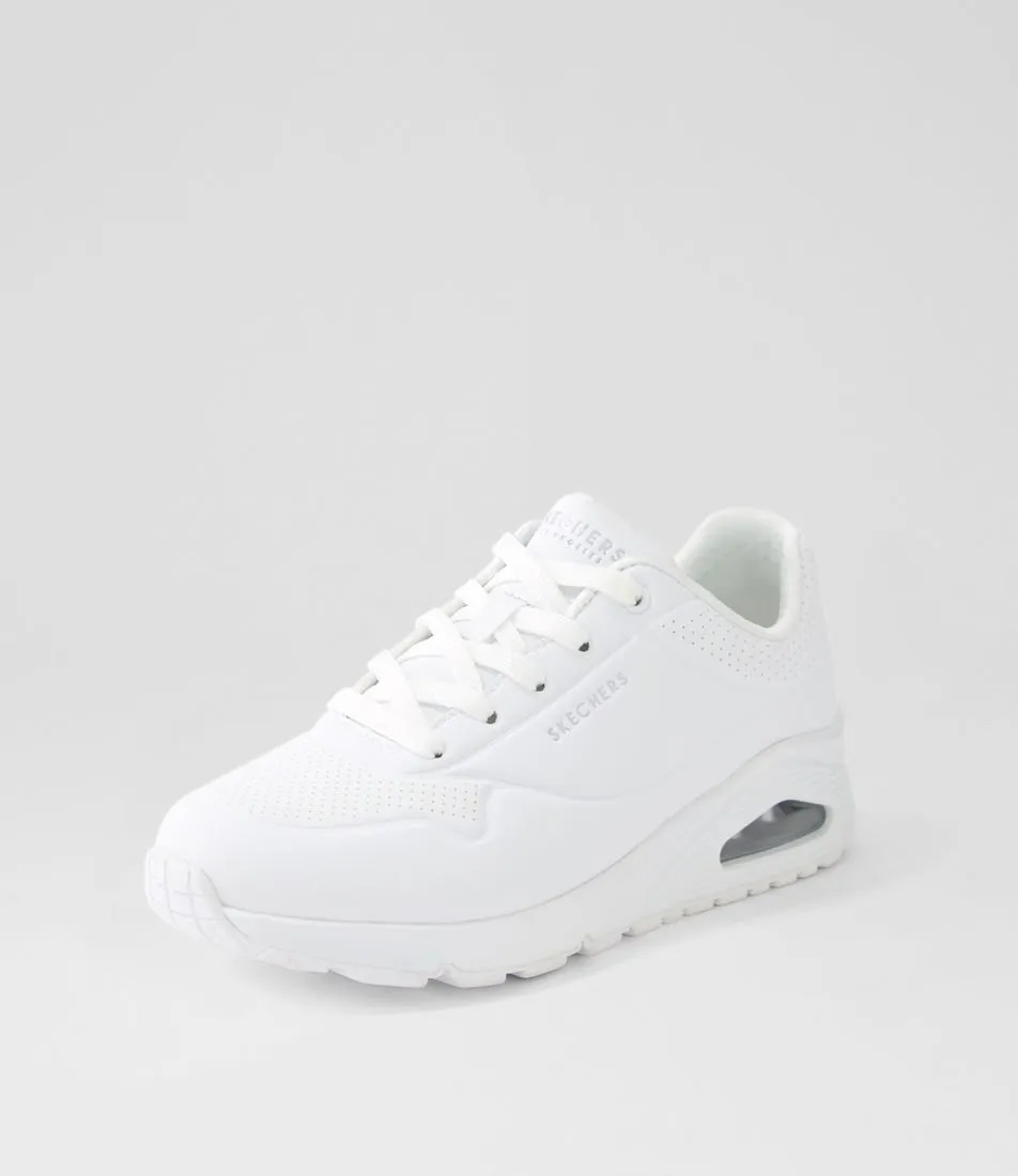 SKECHERS Uno Wide Fit White Smooth Sneakers