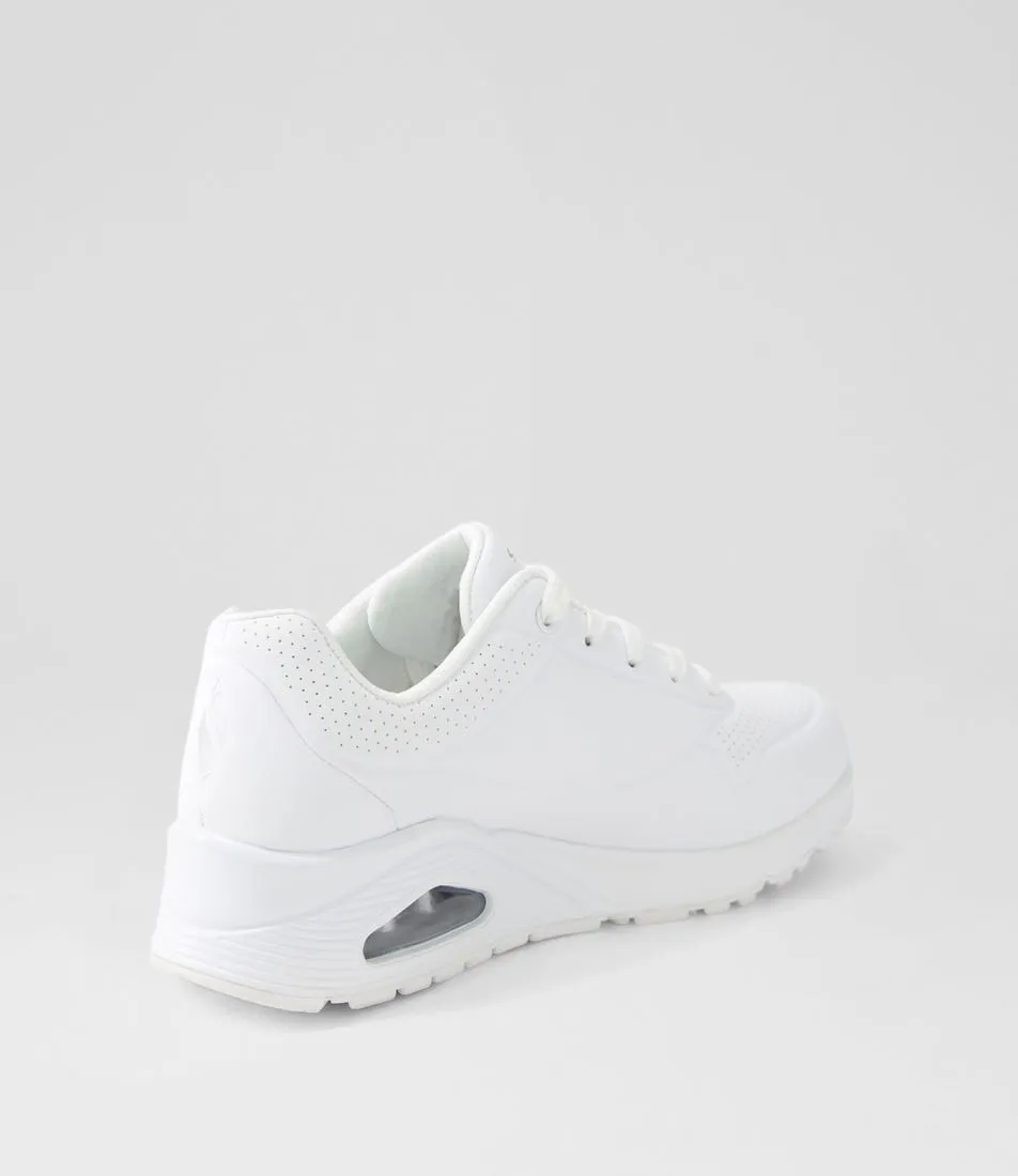 SKECHERS Uno Wide Fit White Smooth Sneakers