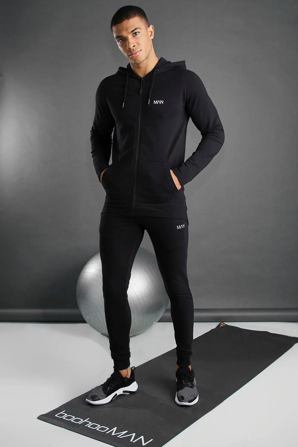 Skinny Fit Active Gym Hooded Gym Tracksuit | boohooMAN UK