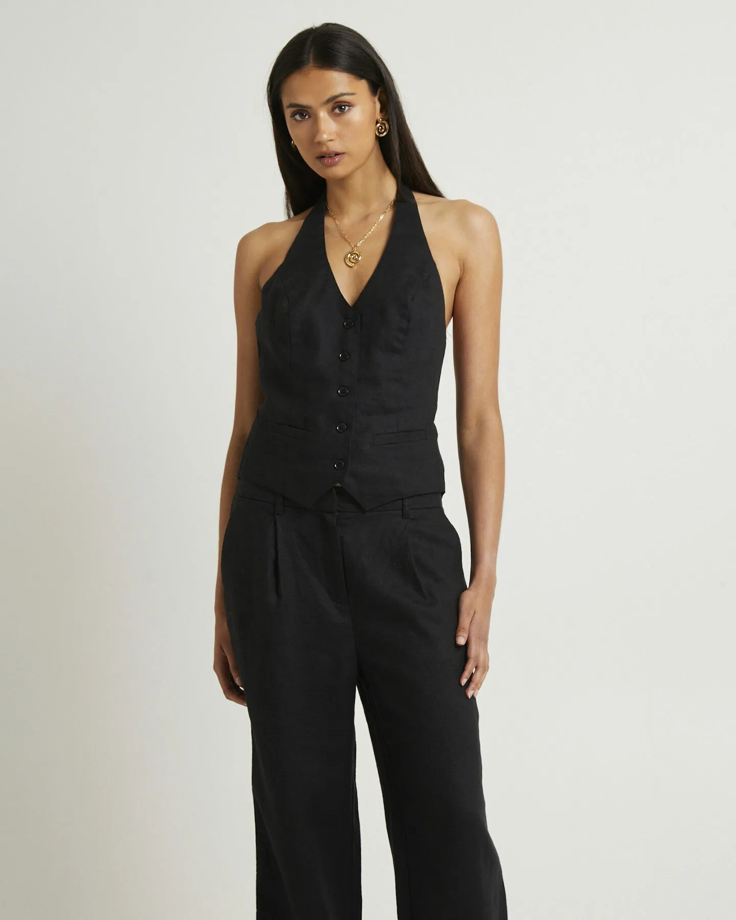 Subtitled Naomi Linen Halter Vest - Black | SurfStitch