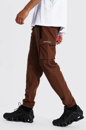 Tall Shell 3d Cargo Joggers With Strap Detail | boohooMAN UK