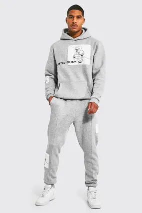 Tall Skeleton Line Drawing Patch Tracksuit | boohooMAN UK