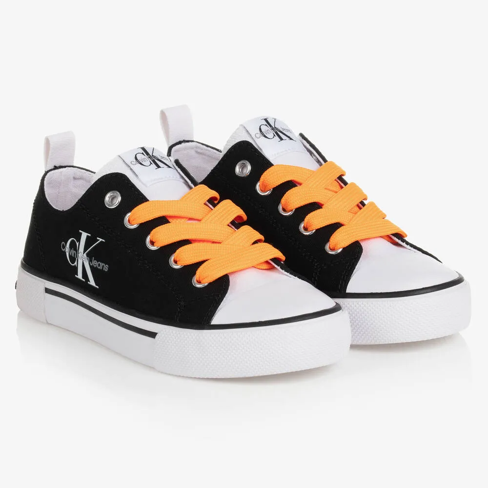 Teen Black & White Canvas Logo Trainers