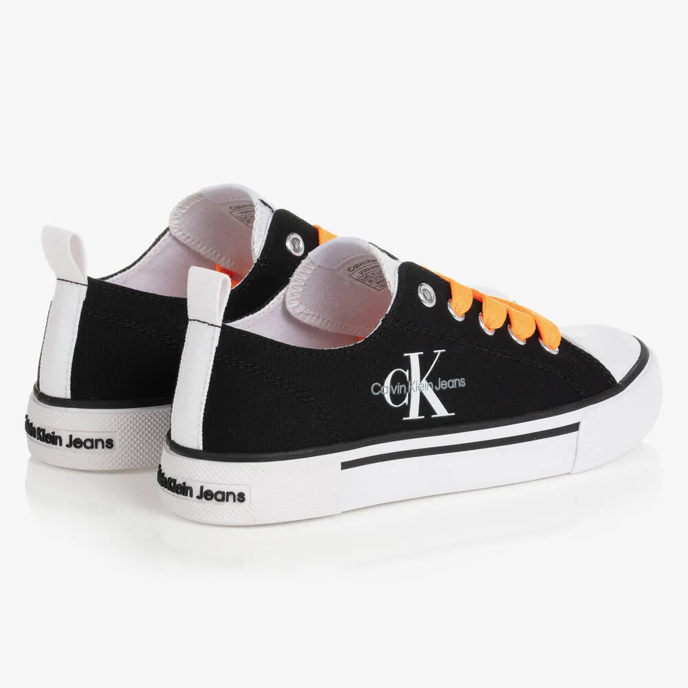 Teen Black & White Canvas Logo Trainers